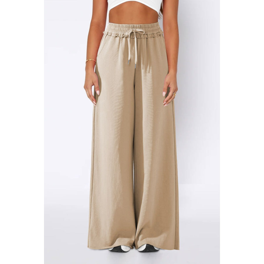 High Waist Wide Leg Pants Tan / S Apparel and Accessories