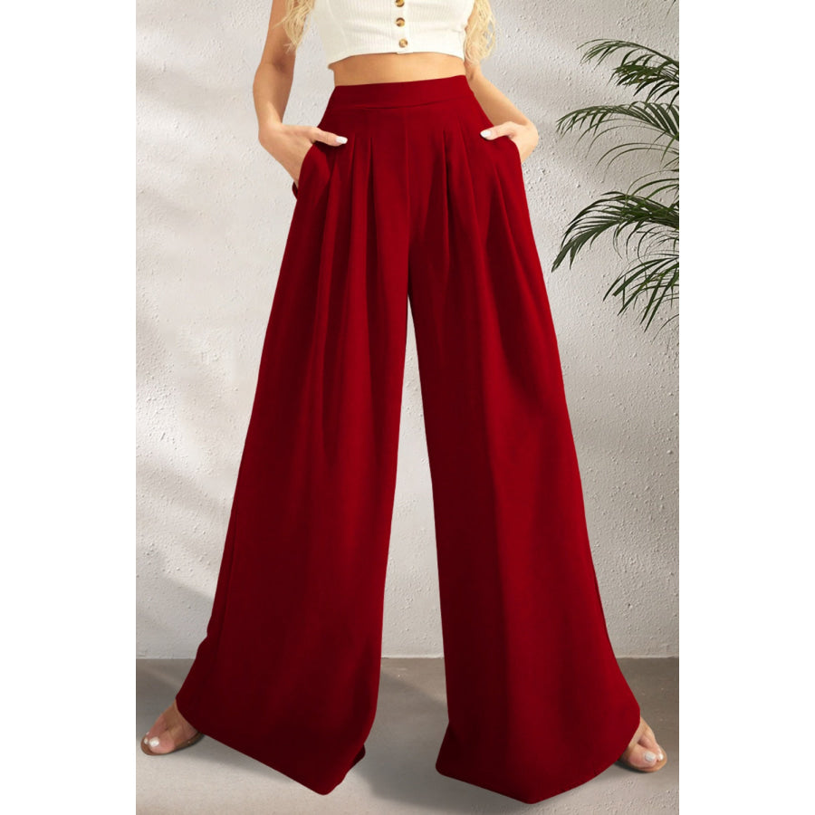 High Waist Wide Leg Pants Wine / S Apparel and Accessories