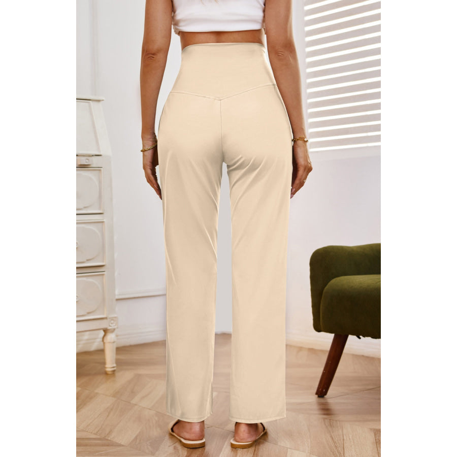 High Waist Wide Leg Pants with Pockets Apparel and Accessories