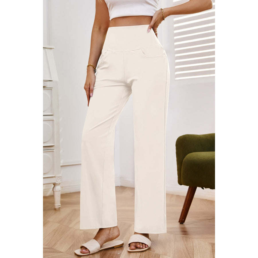 High Waist Wide Leg Pants with Pockets Apparel and Accessories