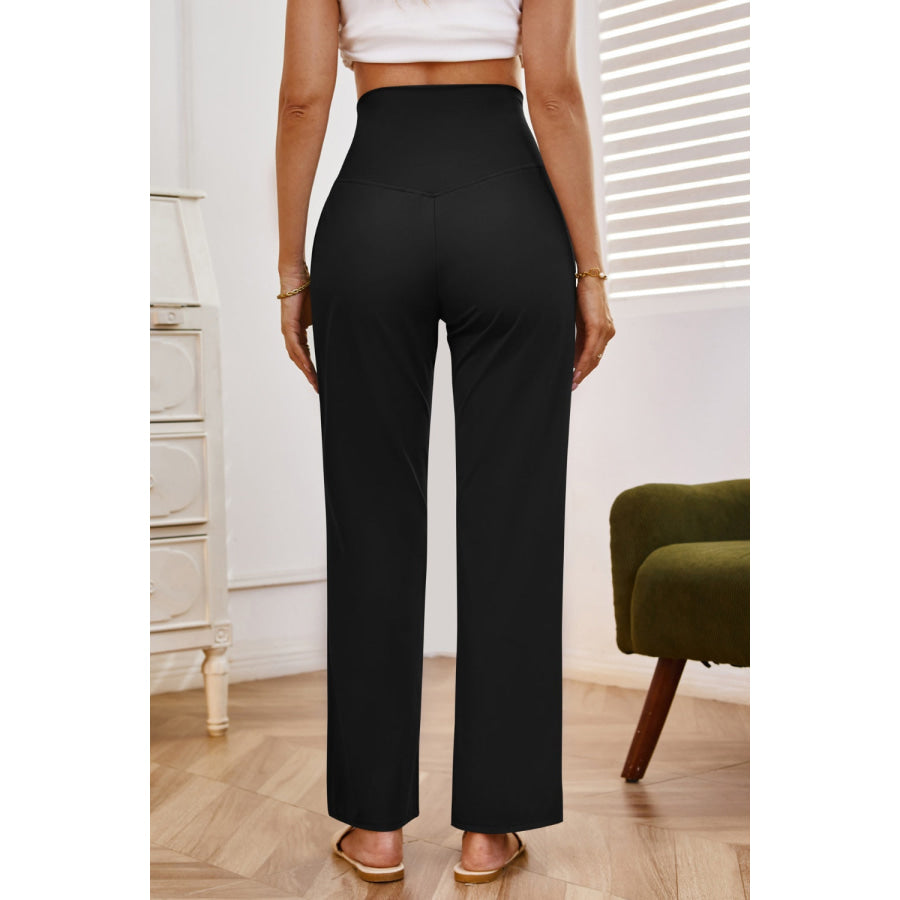 High Waist Wide Leg Pants with Pockets Apparel and Accessories