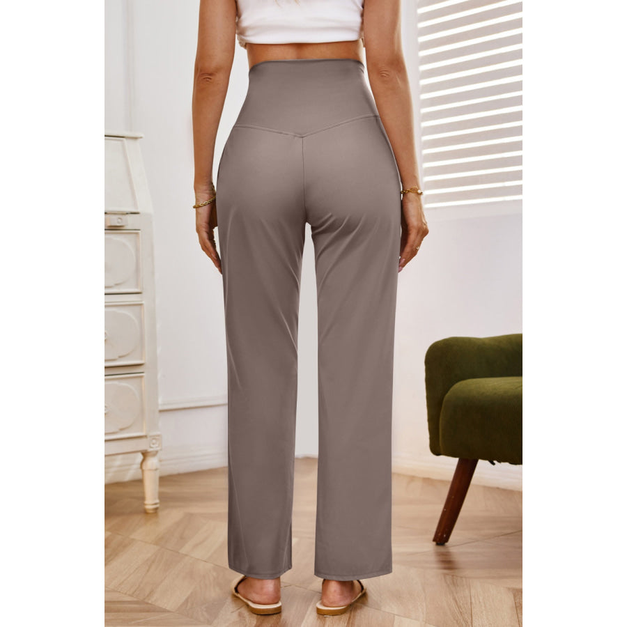 High Waist Wide Leg Pants with Pockets Apparel and Accessories
