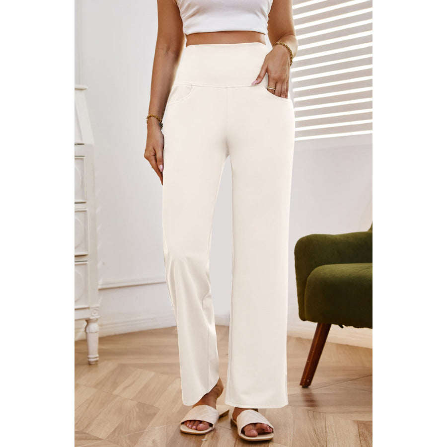 High Waist Wide Leg Pants with Pockets Apparel and Accessories