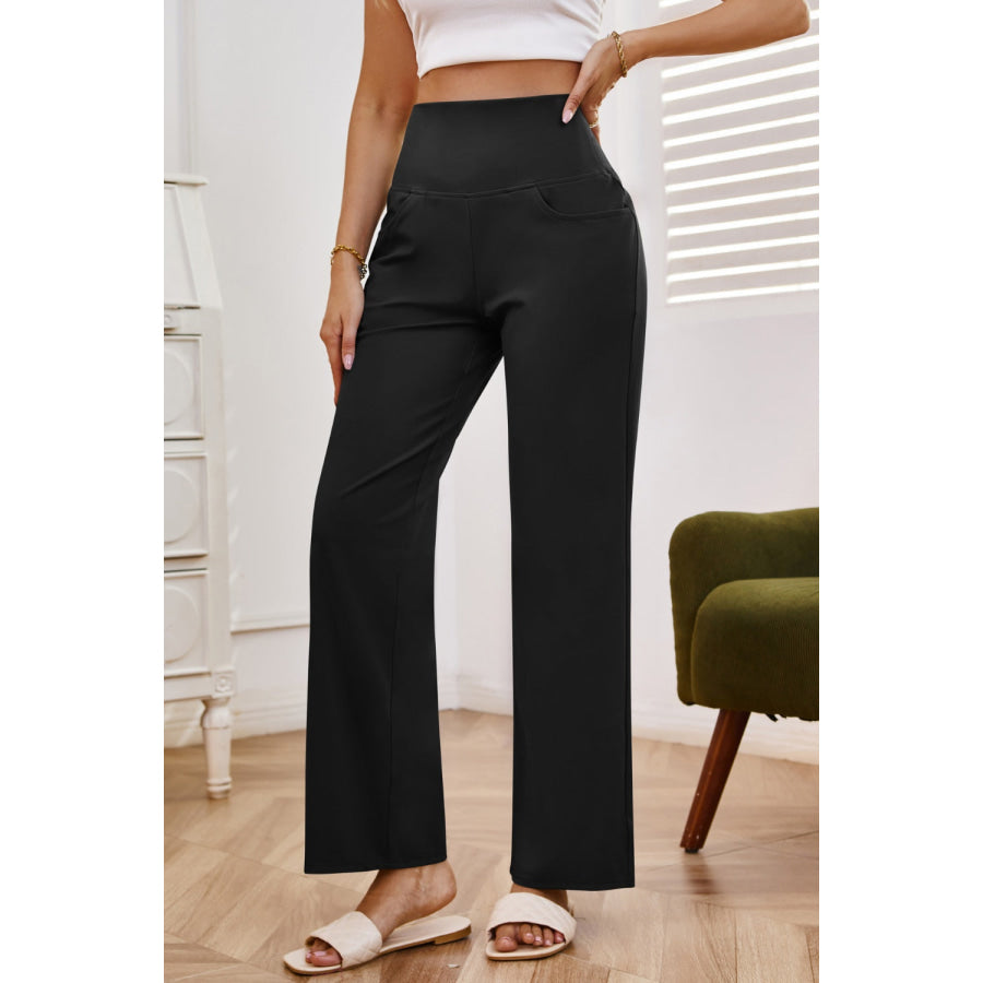 High Waist Wide Leg Pants with Pockets Apparel and Accessories