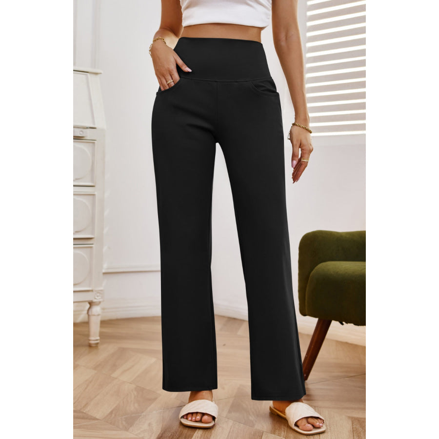 High Waist Wide Leg Pants with Pockets Black / XS Apparel and Accessories