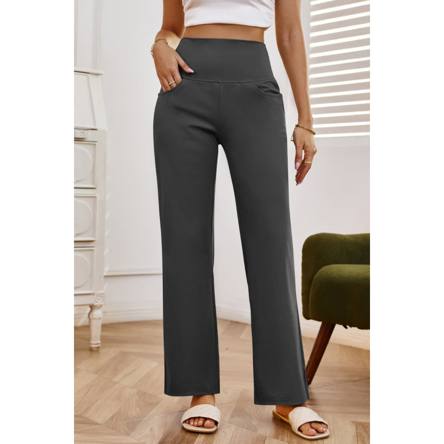 High Waist Wide Leg Pants with Pockets Dark Gray / XS Apparel and Accessories