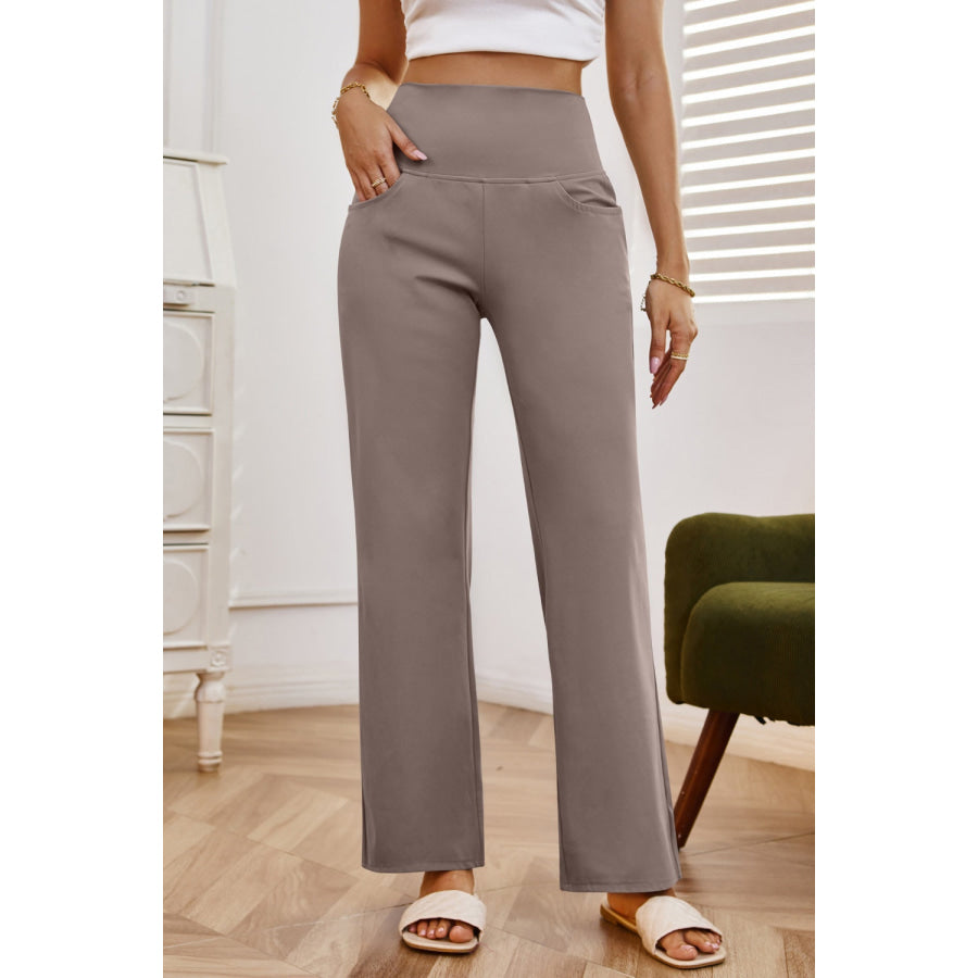 High Waist Wide Leg Pants with Pockets Mocha / XS Apparel and Accessories