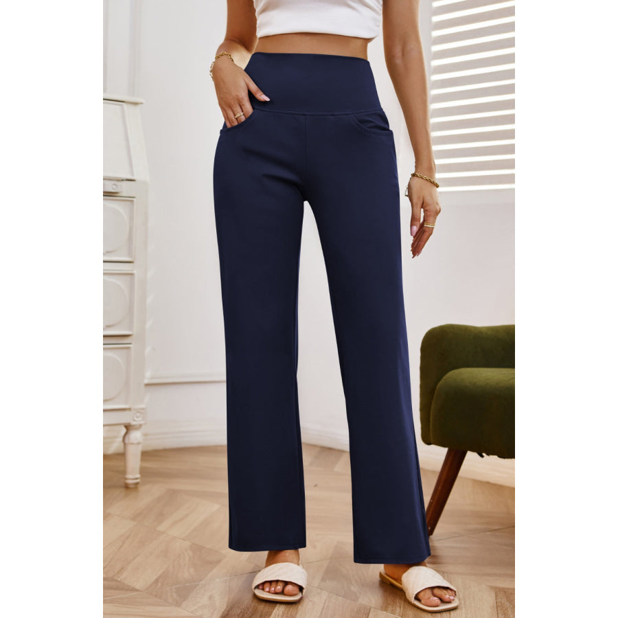High Waist Wide Leg Pants with Pockets Navy / XS Apparel and Accessories