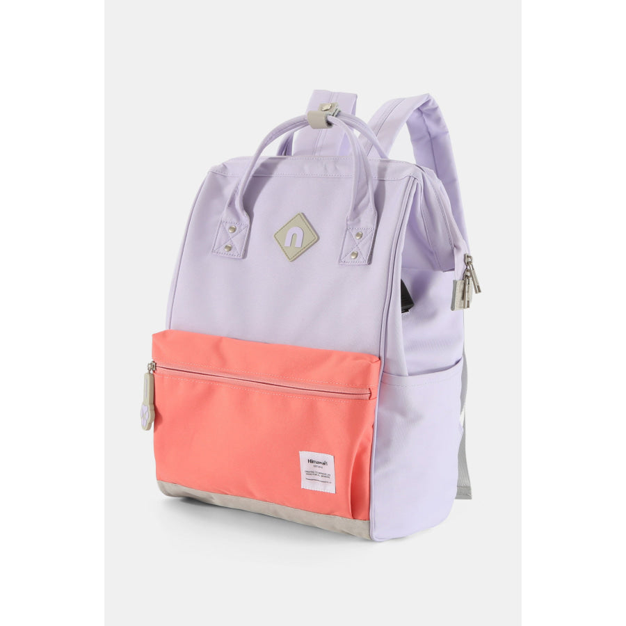 Himawari Contrast Waterproof Backpack Bag with External USB Port Lavender/Coral / One Size Apparel and Accessories
