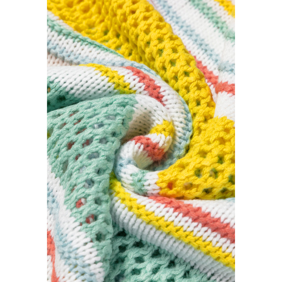 Hollow Striped Color Block Round Neck Sweater Apparel and Accessories