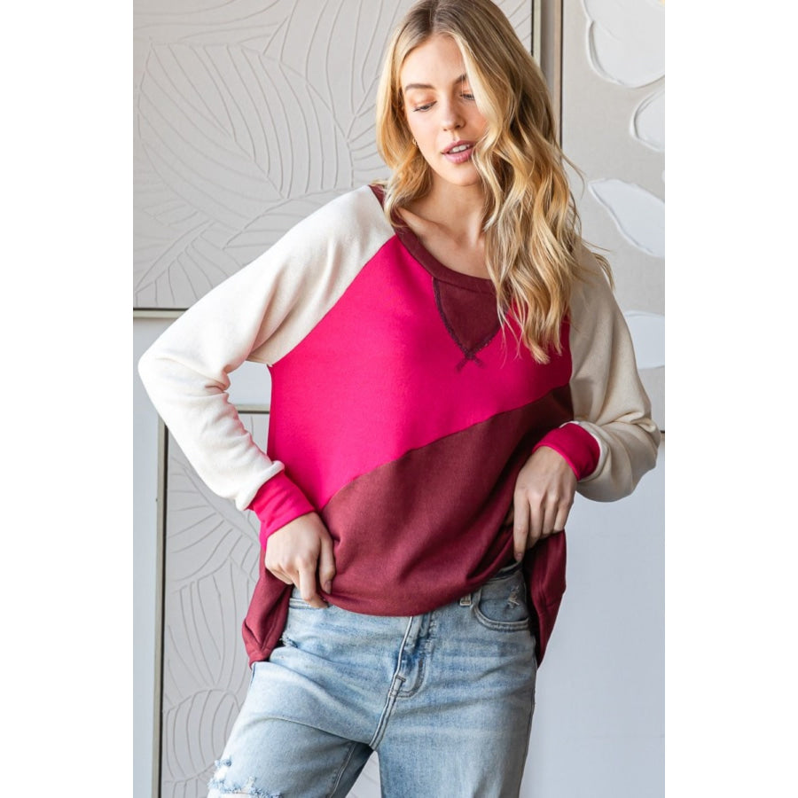 HOPELY Color Block Long Sleeve T-Shirt Apparel and Accessories