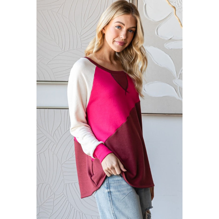 HOPELY Color Block Long Sleeve T-Shirt Apparel and Accessories