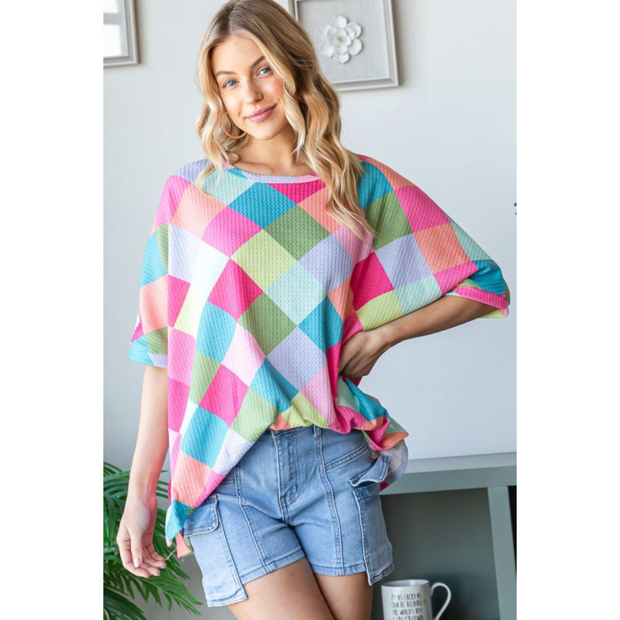 HOPELY Color Block Waffle Oversized T-Shirt PINK COMBO / S Apparel and Accessories