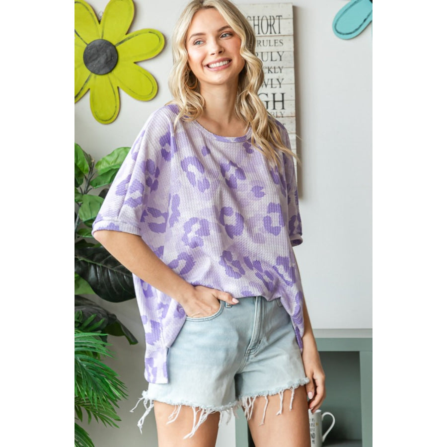 HOPELY Print Waffle Oversized T-Shirt Apparel and Accessories