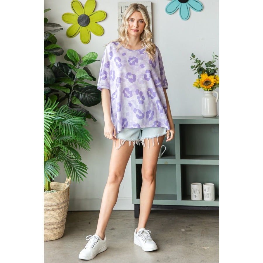 HOPELY Print Waffle Oversized T-Shirt Apparel and Accessories