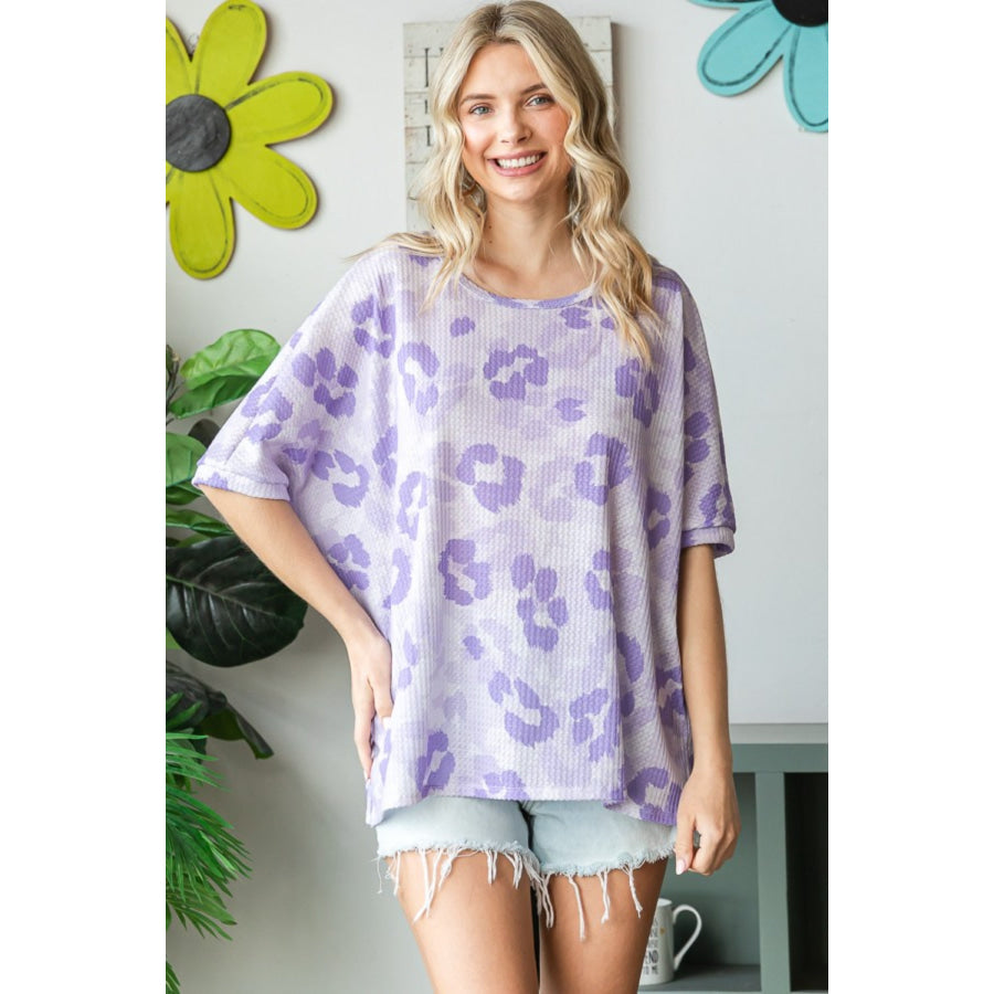 HOPELY Print Waffle Oversized T-Shirt Apparel and Accessories