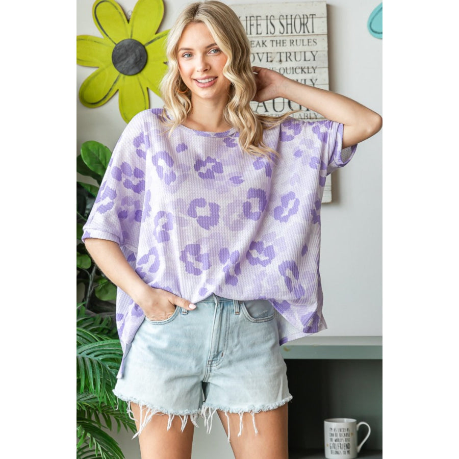 HOPELY Print Waffle Oversized T-Shirt Lavender / S Apparel and Accessories