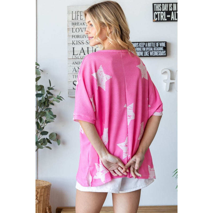 HOPELY Star Pattern Oversized Waffle T-Shirt Apparel and Accessories