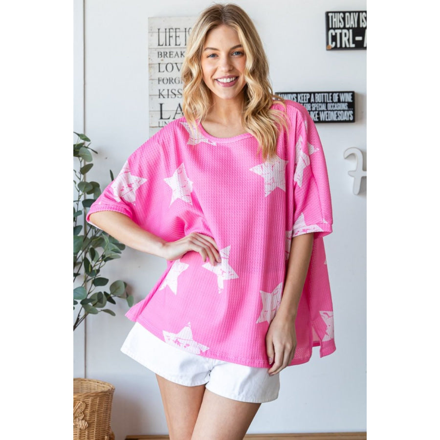 HOPELY Star Pattern Oversized Waffle T-Shirt Apparel and Accessories