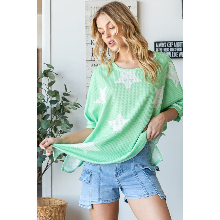 HOPELY Star Pattern Oversized Waffle T-Shirt Apparel and Accessories