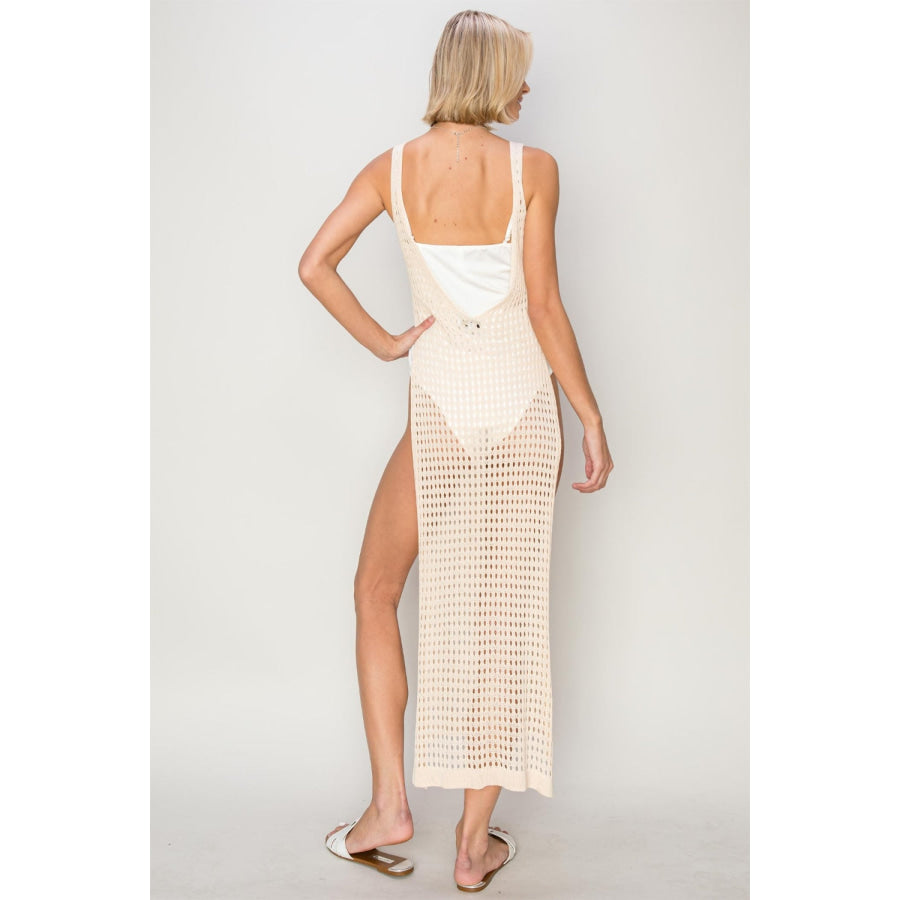 HYFVE Crochet Backless Cover Up Dress Beige / S Apparel and Accessories