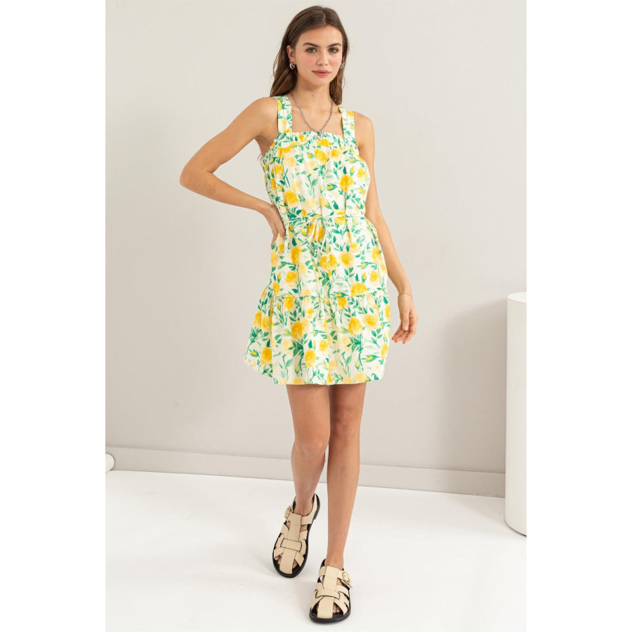 HYFVE Floral Tie Shoulder Mini Dress Apparel and Accessories