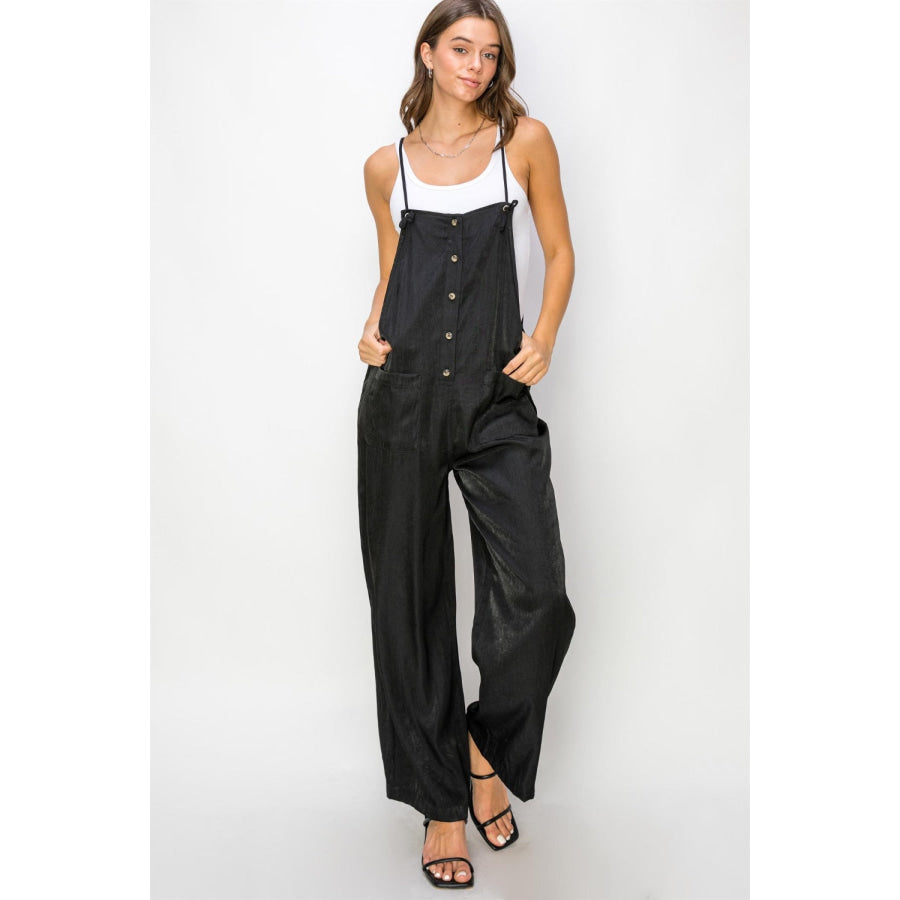 HYFVE Half Button Sleeveless Straight Jumpsuit Apparel and Accessories