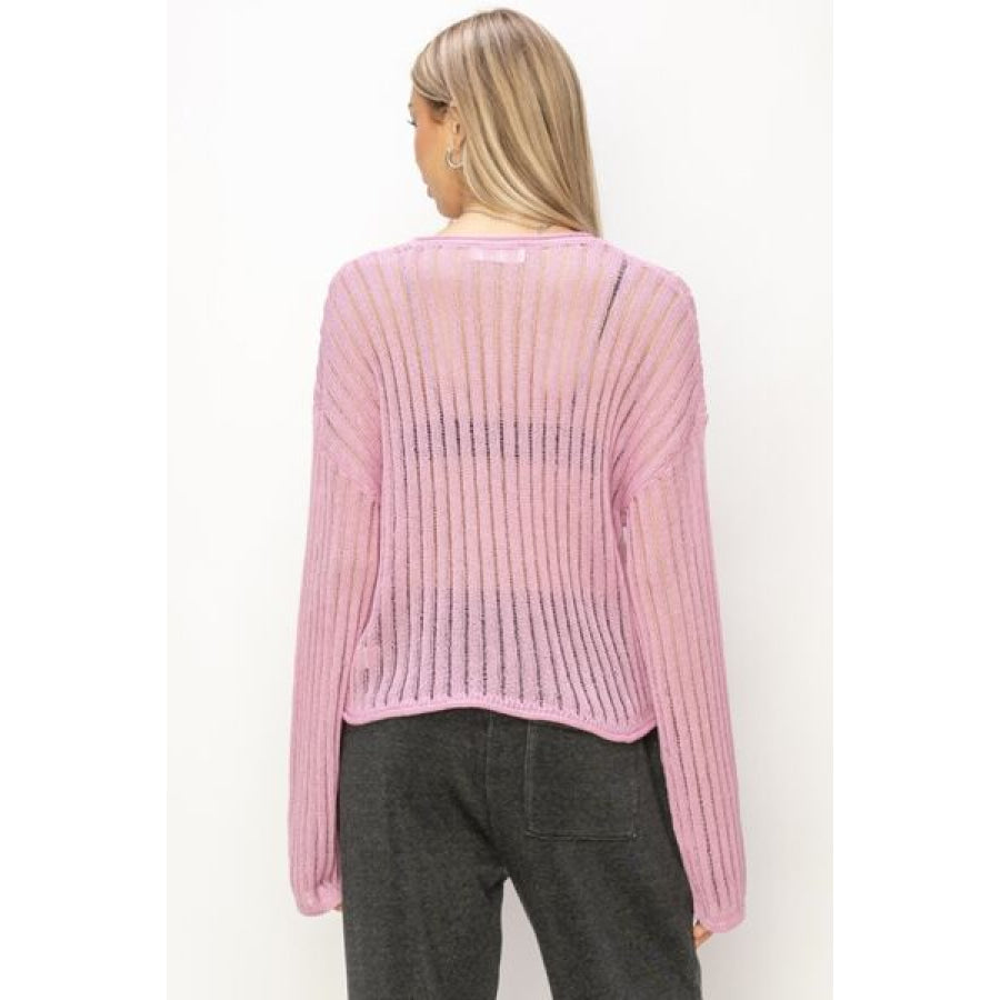 HYFVE Openwork Ribbed Long Sleeve Knit Top Apparel and Accessories