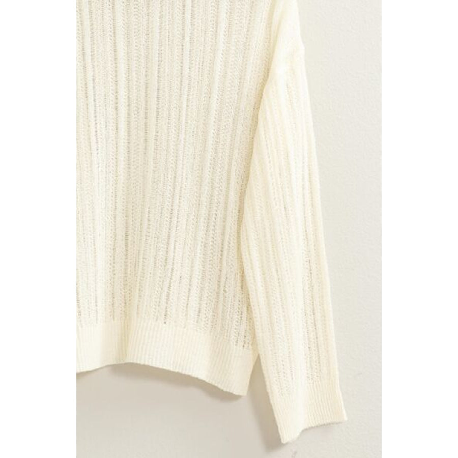 HYFVE Openwork Ribbed Trim Long Sleeve Knit Top Shirts & Tops