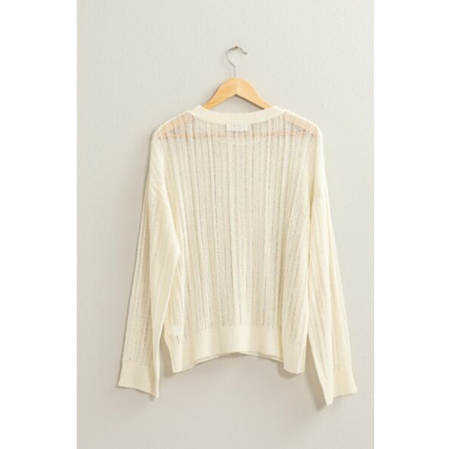 HYFVE Openwork Ribbed Trim Long Sleeve Knit Top Shirts & Tops