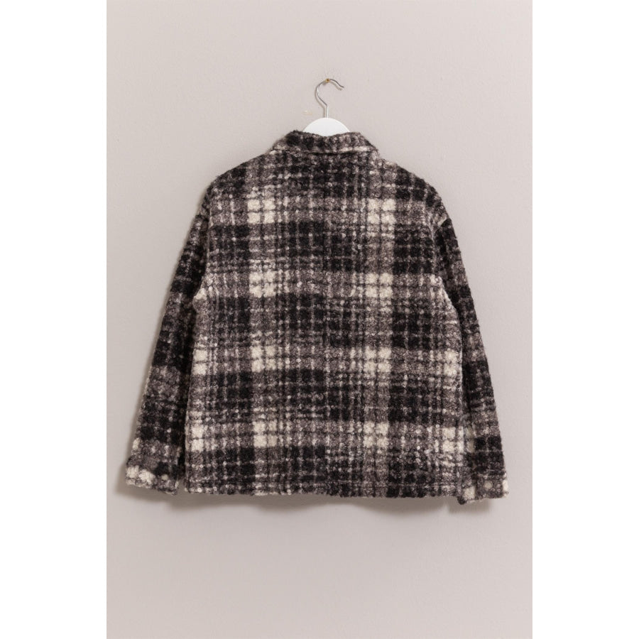 HYFVE Plaid Button Up Boucle Jacket Apparel and Accessories