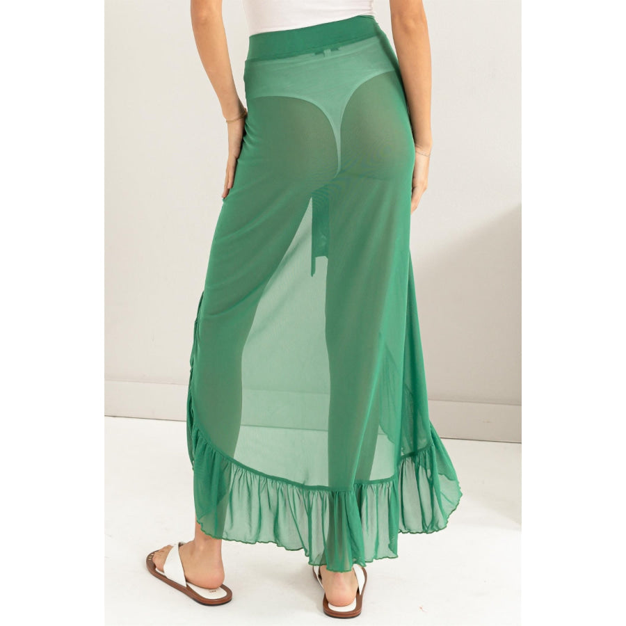 HYFVE Ruffle Trim Cover Up Sarong Skirt Green / S Apparel and Accessories