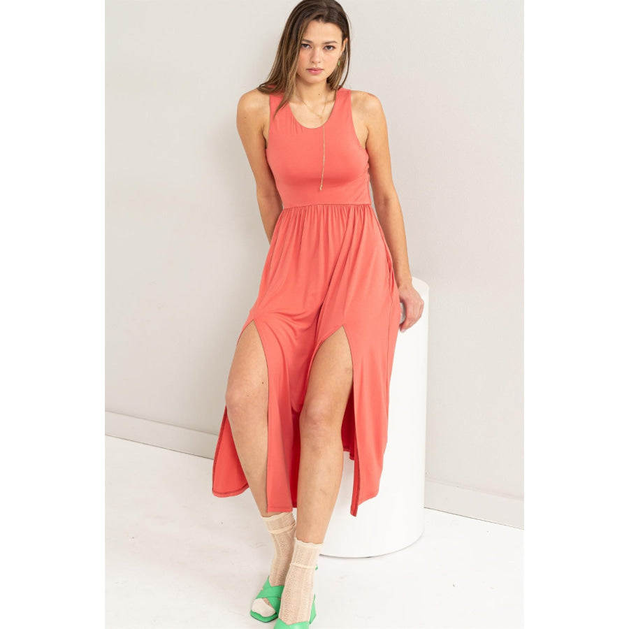 HYFVE Sleeveless Slit Midi Dress Apparel and Accessories