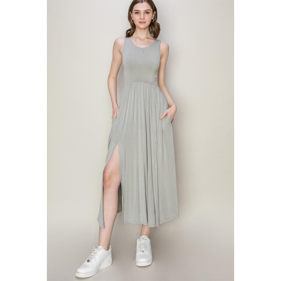 HYFVE Sleeveless Slit Midi Dress Gray / S Apparel and Accessories