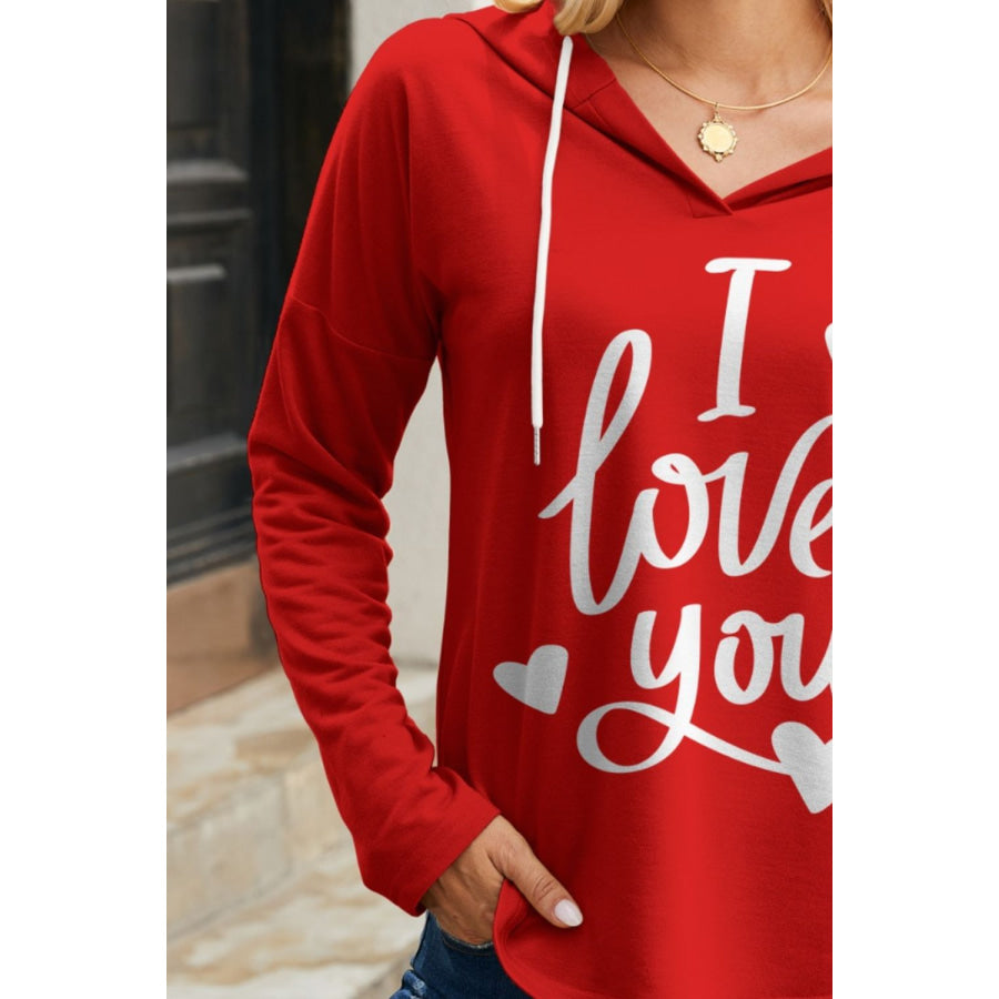 I LOVE YOU Drawstring Long Sleeve Hoodie Apparel and Accessories