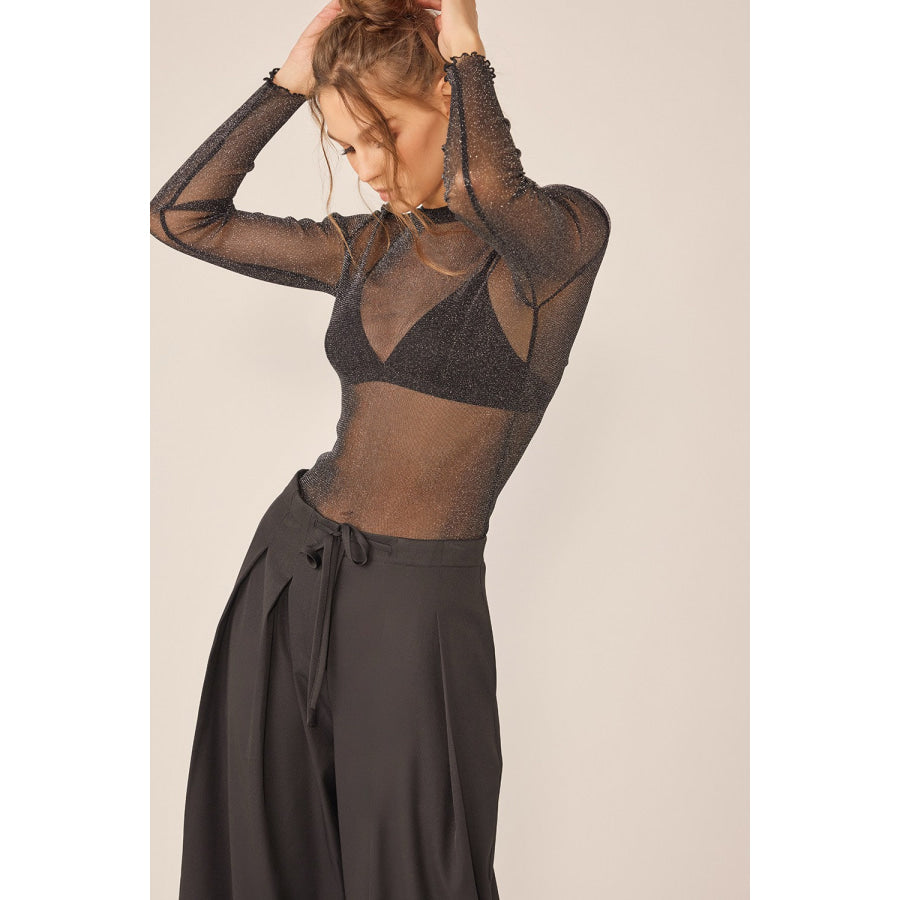 Idem Ditto Sparkling Glitter Long Sleeve Sheer Top Shirts & Tops