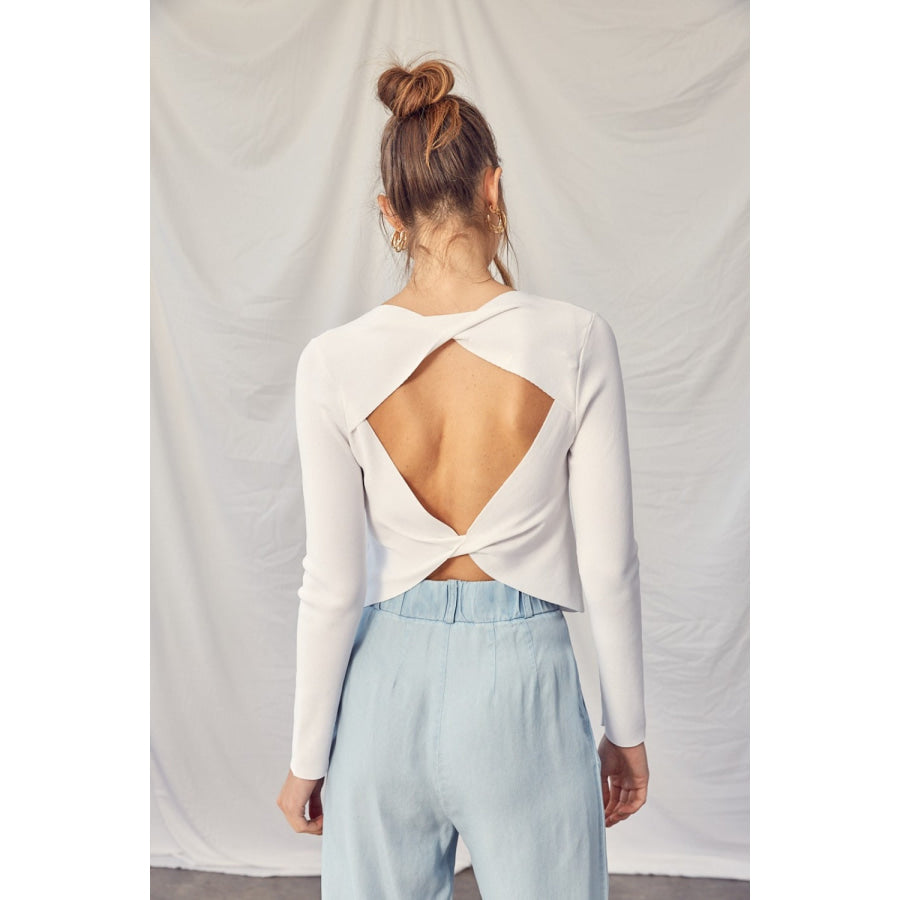 Idem Ditto Twisted Backless Long Sleeve Knit Top Apparel and Accessories