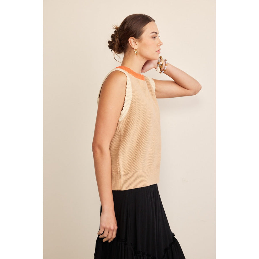 In February Contrast Round Neck Sweater Vest Shirts & Tops