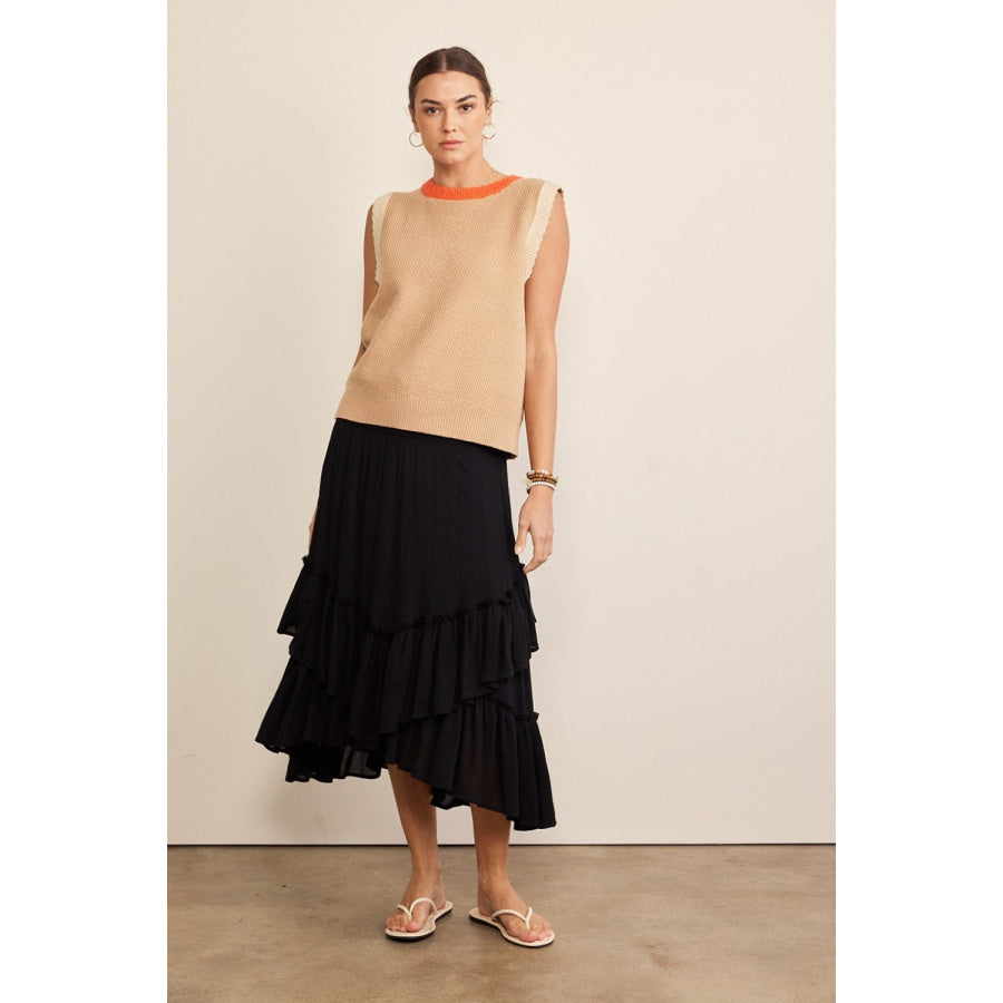 In February Contrast Round Neck Sweater Vest Shirts & Tops