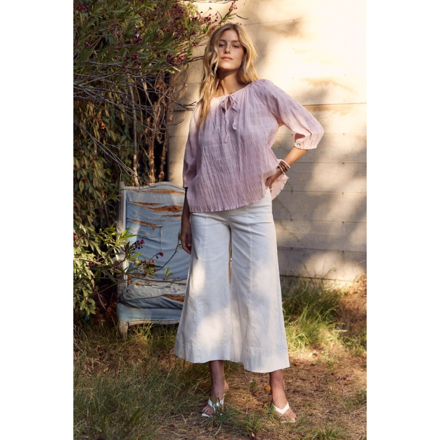 In February Textured Tie Neck Blouse Shirts & Tops