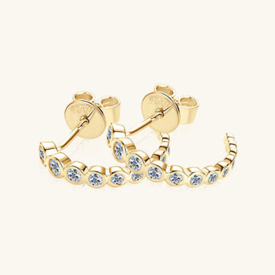 Inlaid Moissanite 925 Sterling Silver C - Hoop Earrings Apparel and Accessories