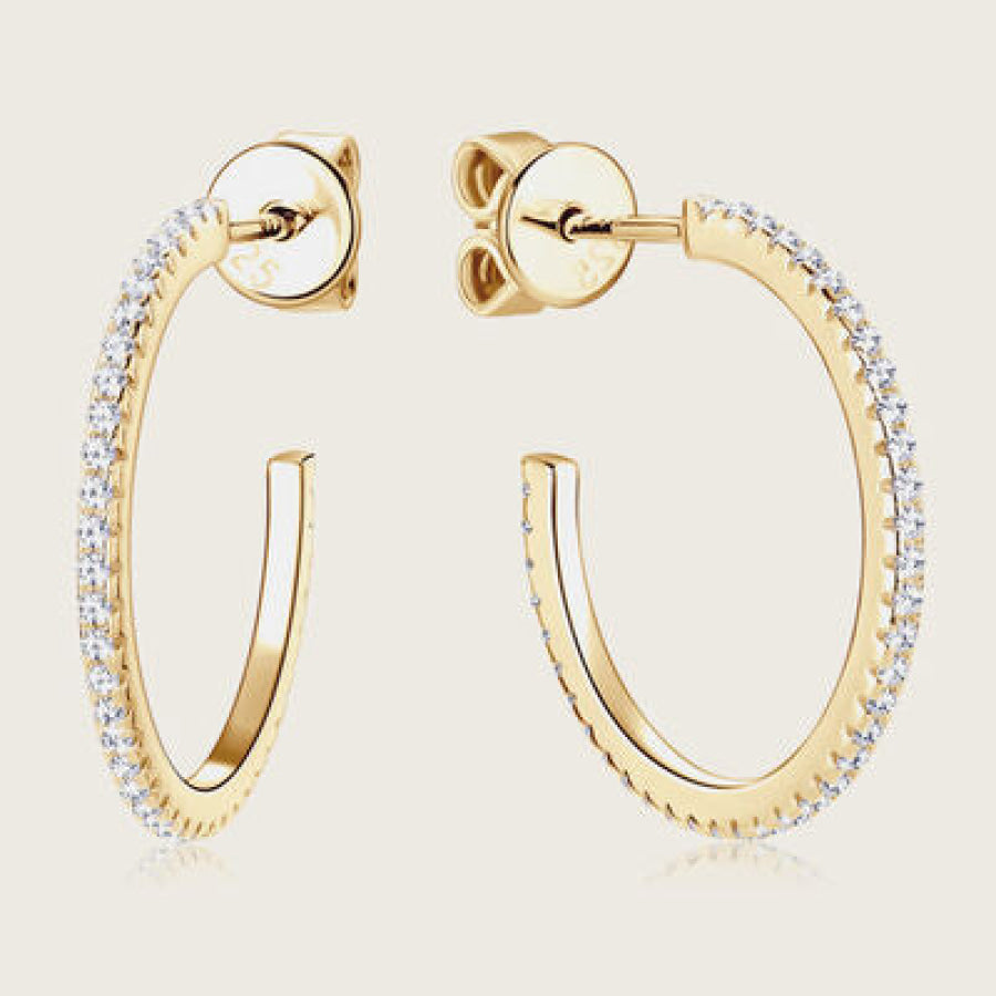 Inlaid Moissanite 925 Sterling Silver C - Hoop Earrings Gold / One Size Apparel and Accessories