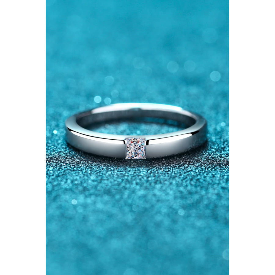 Inlaid Moissanite Rhodium-Plated Ring