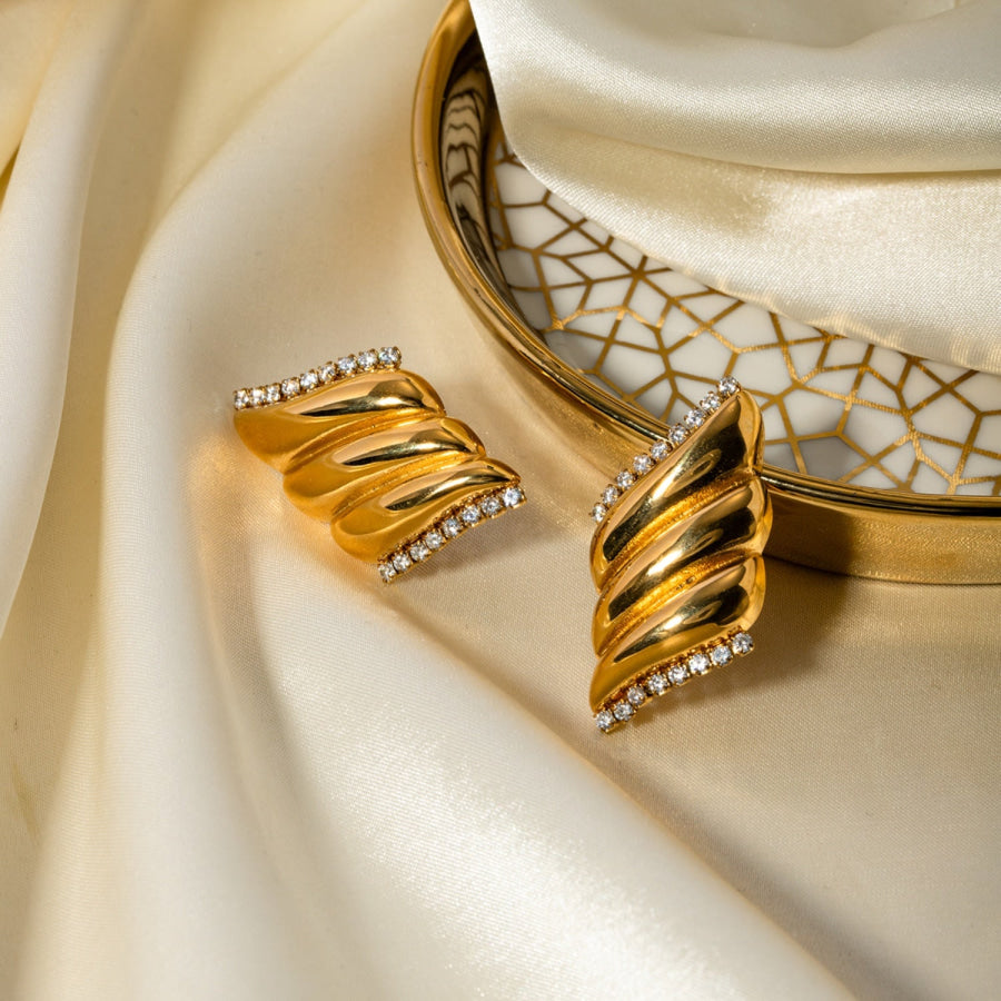 Inlaid Zircon Stainless Steel Geometric Stud Earrings Gold / One Size Apparel and Accessories