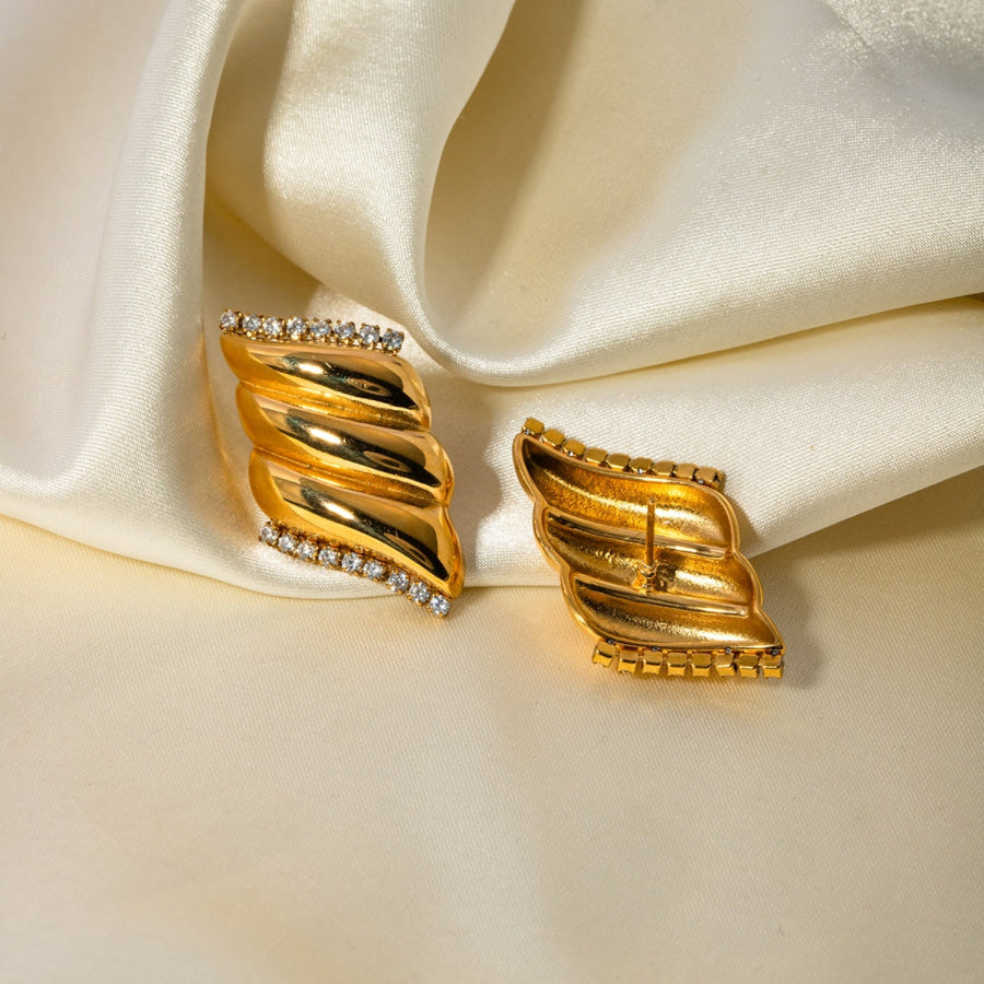 Inlaid Zircon Stainless Steel Geometric Stud Earrings Gold / One Size Apparel and Accessories