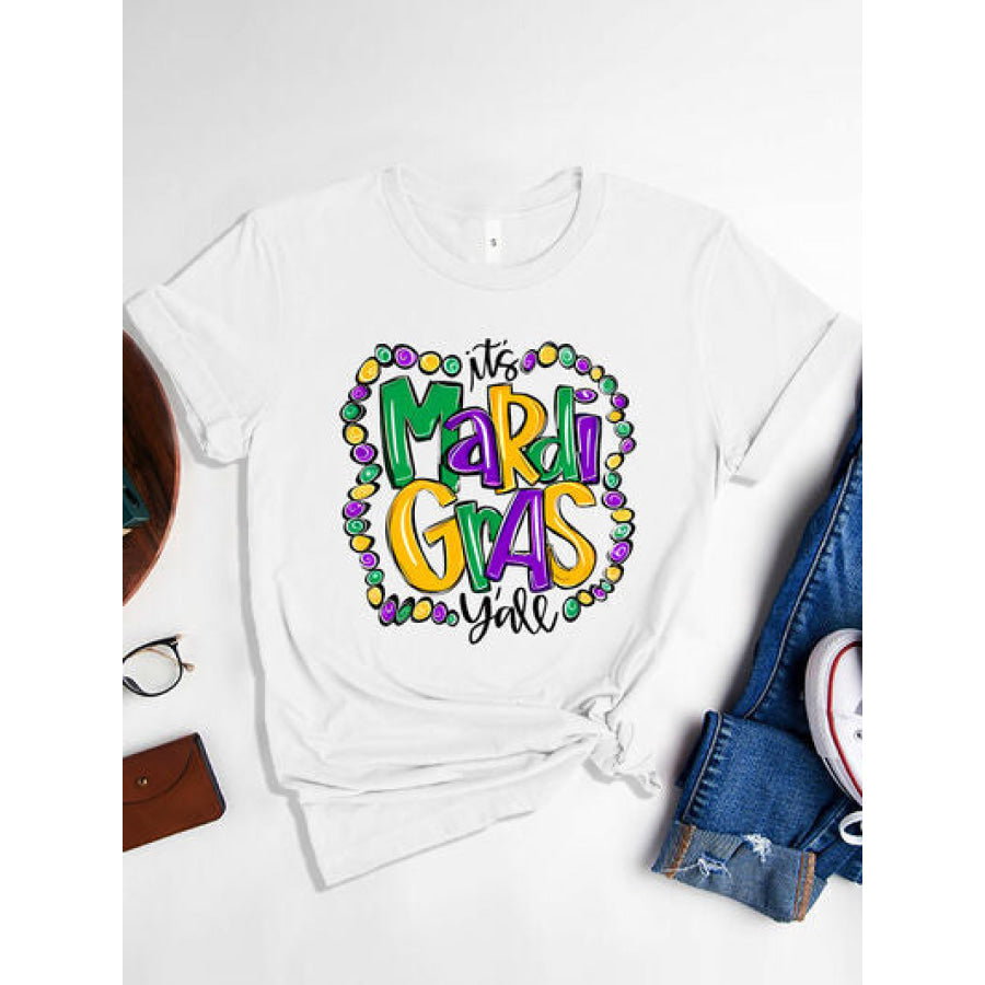 IT’S MARDI GRAS Y’ALL Round Neck T - Shirt White / S Apparel and Accessories