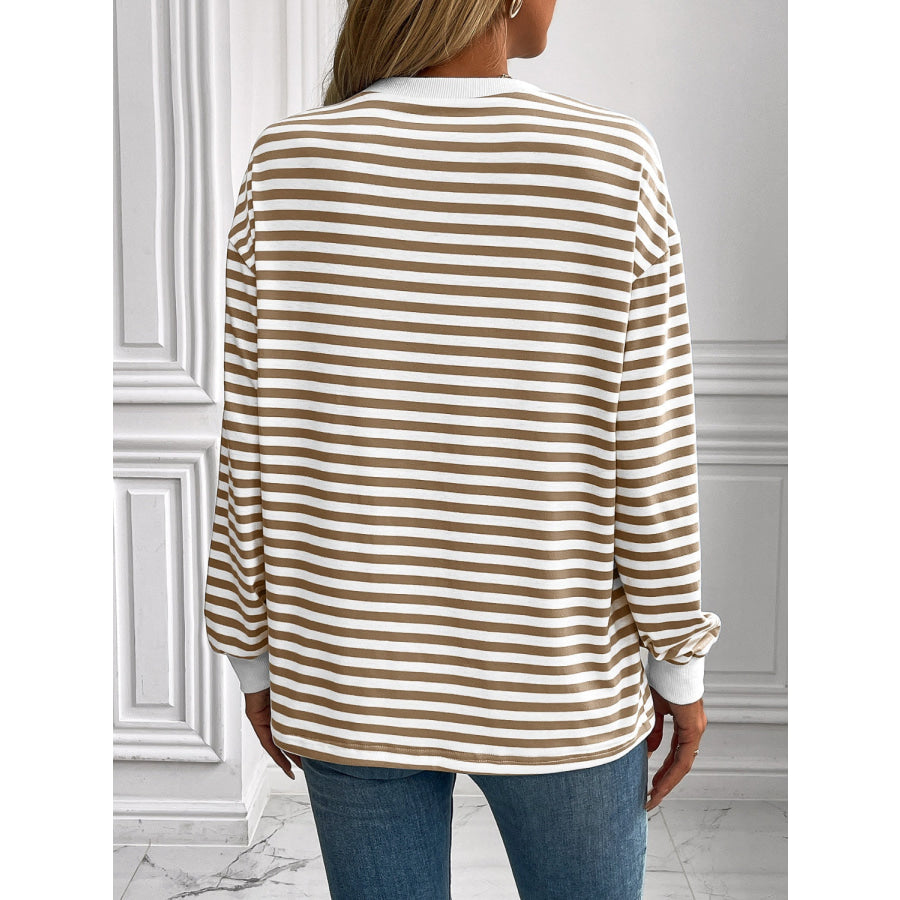 Ivy Lane Striped Round Neck Long Sleeve Sweatshirt Apparel and Accessories