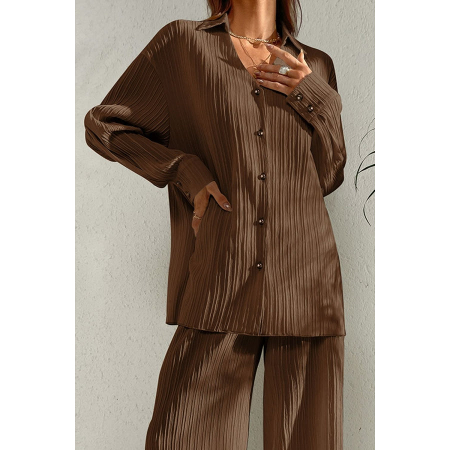 Johnny Collar Button Down Top and Pants Set Apparel and Accessories