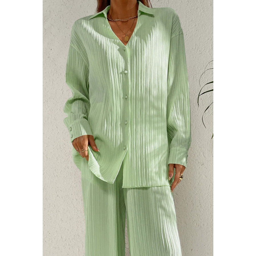 Johnny Collar Button Down Top and Pants Set Apparel and Accessories