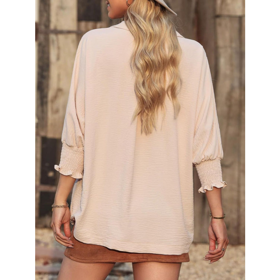 Johnny Collar Three-Quarter Sleeve Blouse Apparel and Accessories